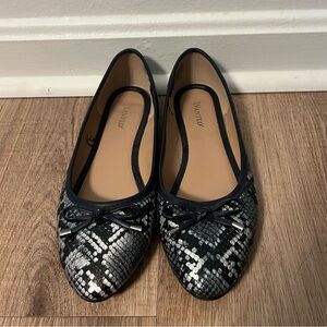 Wanted Faux Snakeskin Embossed Ballet Flats with Bows